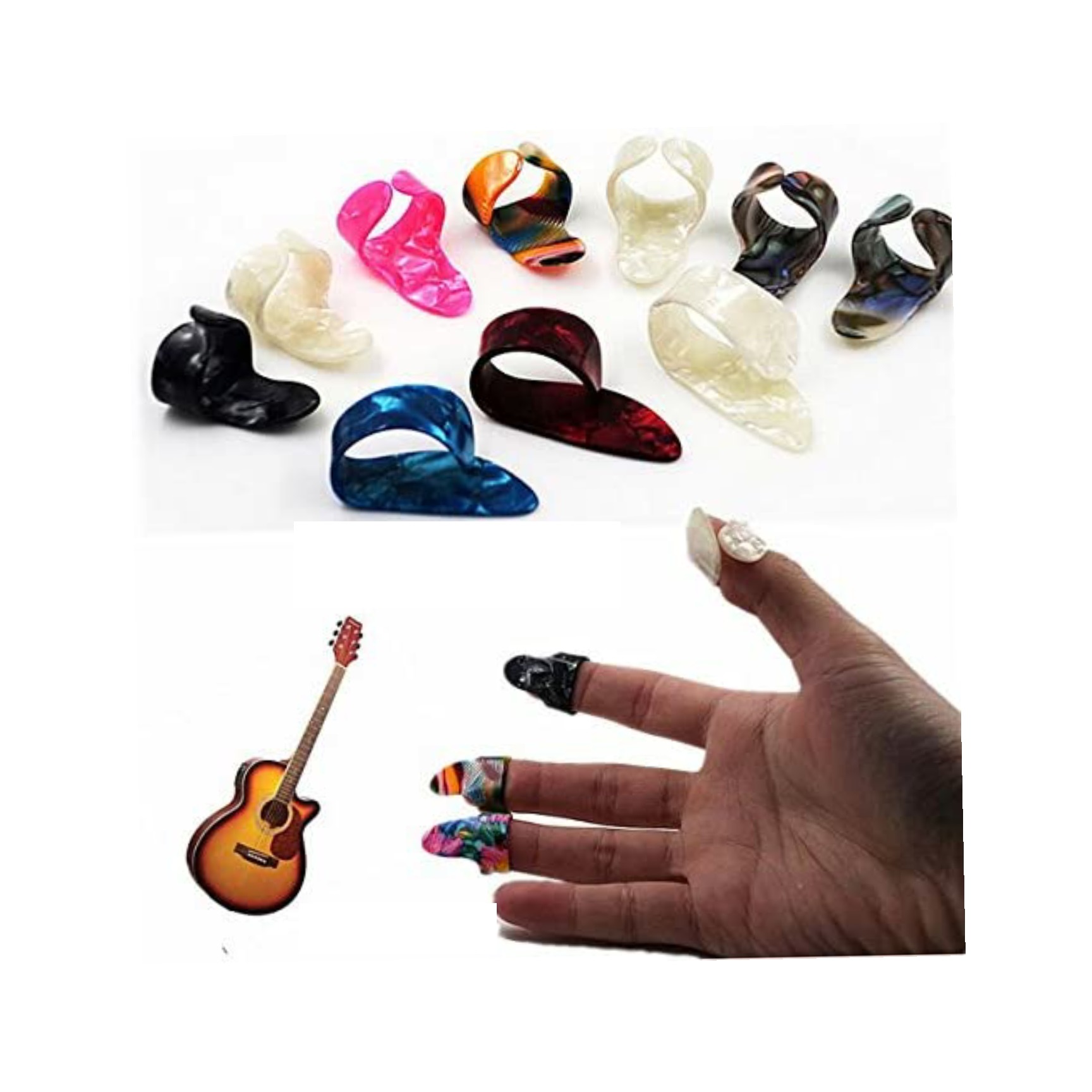 3 pcs Finger Guitar Pick + Thumb pick Combo (Total - 4 Pcs) 3 pcs Finger Guitar Pick + Thumb pick Combo (Total - 4 Pcs)